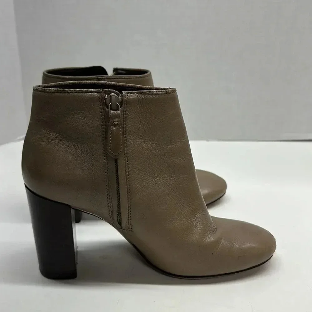 Tory Burch Bowie Heeled Leather Ankle Boots Taupe Brown Size 6.5